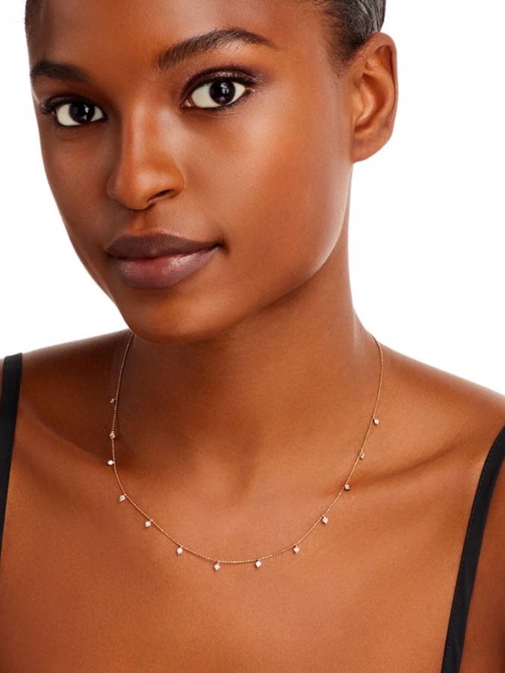 Diamond Station Droplet Necklace in 14K Rose Gold